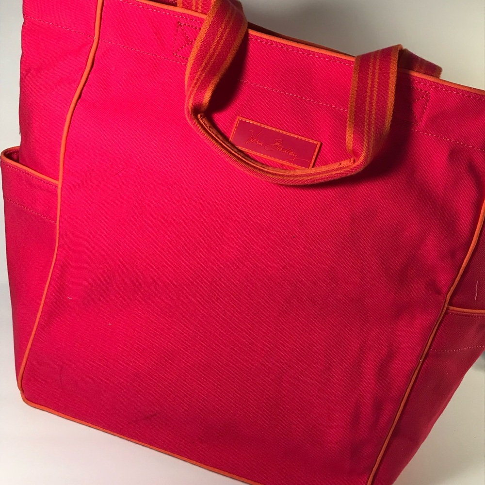 Vera Bradley Canvas Carryall Tote-  with Orange Trim